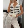 imageSOLY HUX Womens Striped Print Button Down Sweater Vest V Neck Sleeveless Knitted Tank TopsBlack and White
