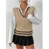 imageSOLY HUX Womens Striped V Neck Sleeveless Sweater Vest Casual Knit Tank TopsKhaki Striped