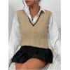 imageSOLY HUX Womens Striped V Neck Sleeveless Sweater Vest Casual Knit Tank TopsKhaki Striped