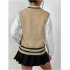 imageSOLY HUX Womens Striped V Neck Sleeveless Sweater Vest Casual Knit Tank TopsKhaki Striped