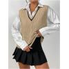 imageSOLY HUX Womens Striped V Neck Sleeveless Sweater Vest Casual Knit Tank TopsKhaki Striped