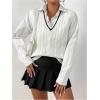 imageSOLY HUX Womens Striped V Neck Sleeveless Sweater Vest Casual Knit Tank TopsWhite Striped