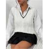 imageSOLY HUX Womens Striped V Neck Sleeveless Sweater Vest Casual Knit Tank TopsWhite Striped