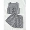 imageSOLY HUX Womens Summer 2 Piece Outfits Plaid Print Sleeveless Tie Front Tank Top Vest Shorts Beach Vacation SetBlack and White