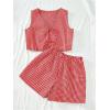 imageSOLY HUX Womens Summer 2 Piece Outfits Plaid Print Sleeveless Tie Front Tank Top Vest Shorts Beach Vacation SetRed and White