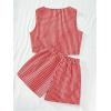 imageSOLY HUX Womens Summer 2 Piece Outfits Plaid Print Sleeveless Tie Front Tank Top Vest Shorts Beach Vacation SetRed and White
