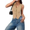 imageSOLY HUX Womens Blazer Vest Button Front V Neck Sleeveless Asymmetrical Hem Tank TopsSolid Khaki