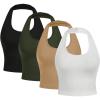 imageSOLY HUX Womens Halter Tops 4 Pack Scoop Neck Basic Crop Top Backless Cropped Vest TopsBlack Green Khaki White