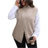 imageSOLY HUX Womens Plus Size Mock Turtleneck Sweater Vest Sleeveless Wrap Split Knitted Pullover Tank TopsPure Khaki