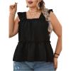 imageSOLY HUX Womens Plus Size Ruffle Trim Square Neck Tank Tops Sleeveless Flowy Vest Shirts Beach Vacation OutfitsSolid Black