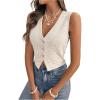 imageSOLY HUX Womens Sleeveless Textured Vest Top Summer Button Down V Neck Tank Top WaistcoatSolid Apricot