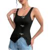 imageSOLY HUX Womens Square Neck Sparkly Bow Tank Top Side Slit Sleeveless Fitted Vest Going Out ShirtsBlack Bows