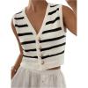 imageSOLY HUX Womens Striped Print Button Down Sweater Vest V Neck Sleeveless Knitted Tank TopsBlack and White