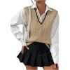 imageSOLY HUX Womens Striped V Neck Sleeveless Sweater Vest Casual Knit Tank TopsKhaki Striped