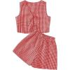 imageSOLY HUX Womens Summer 2 Piece Outfits Plaid Print Sleeveless Tie Front Tank Top Vest Shorts Beach Vacation SetRed and White