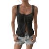 imageSOLY HUX Womens Y2k Vest Tops for Women Square Neck Sleeveless Lace Tank Top Summer Trendy StreetwearSolid Grey