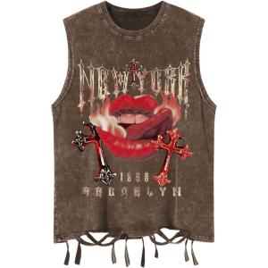 imageSOLY HUX Mens Summer Gothic Tank Top Graphic Print Distressed Sleeveless Shirts Vintage Hiphop VestCoffee Brown