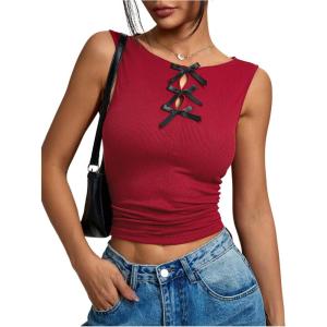 imageSOLY HUX Womens Bow Tank Top Sleeveless Crew Neck Y2k Going Out Vest Fitted Crop ShirtsRed Bows