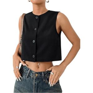 imageSOLY HUX Womens Button Down Suit Vest Top Casual Sleeveless Button Down Blazer Tank Tops Crop WaistcoatSolid Black