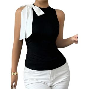 imageSOLY HUX Womens Elegant Tank Tops Bow Sleeveless Crew Neck Slim Fitted Going Out Vest ShirtsBlack Bow