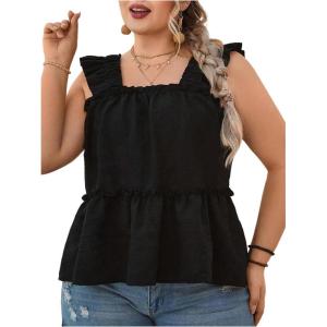 imageSOLY HUX Womens Plus Size Ruffle Trim Square Neck Tank Tops Sleeveless Flowy Vest Shirts Beach Vacation OutfitsSolid Black