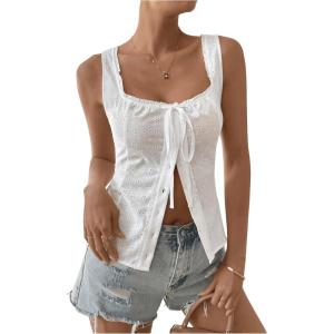 imageSOLY HUX Womens Y2k Vest Tops for Women Square Neck Sleeveless Lace Tank Top Summer Trendy StreetwearSolid White