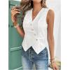 imageSOLY HUX Womens Button Down Blouse Vest Sleeveless V Neck Asymmetrical Elegant Office Tank TopPure White