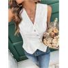 imageSOLY HUX Womens Button Down Blouse Vest Sleeveless V Neck Asymmetrical Elegant Office Tank TopPure White