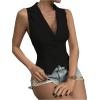 imageSOLY HUX Womens Button V Neck Suit Vest Casual Sleeveless Regular Fitted Lapel Waistcoat VestBlack Plain
