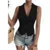 imageSOLY HUX Womens Button V Neck Suit Vest Casual Sleeveless Regular Fitted Lapel Waistcoat VestBlack Plain