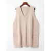 imageSOLY HUX Womens Plus Size Sweater Vest V Neck Sleeveless Loose Fit Knit Pullover Tank Tops with PocketsPure Apricot
