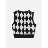 imageSOLY HUX Womens Sweater Vest Argyle Plaid Sleeveless Crew Neck Preppy Knitted Crop Tank TopBlack and White Argyle
