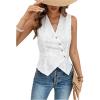 imageSOLY HUX Womens Button Down Blouse Vest Sleeveless V Neck Asymmetrical Elegant Office Tank TopPure White