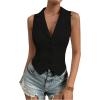 imageSOLY HUX Womens Button V Neck Suit Vest Casual Sleeveless Regular Fitted Lapel Waistcoat VestBlack Plain
