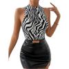 imageSOLY HUX Womens Elegant Tank Tops Summer Printed Mock Neck Sleeveless Shirts Slim Fitted Vest TopBlack and White