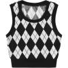 imageSOLY HUX Womens Sweater Vest Argyle Plaid Sleeveless Crew Neck Preppy Knitted Crop Tank TopBlack and White Argyle