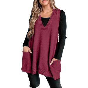 imageSOLY HUX Womens Plus Size Sweater Vest V Neck Sleeveless Loose Fit Knit Pullover Tank Tops with PocketsPure Hotpink