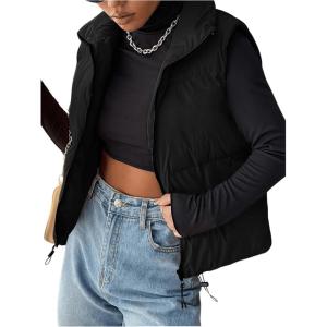 imageSOLY HUX Womens Puffer Vest Sleeveless Zip Up Funnel Neck Outerwear Vests Winter CoatsPlain Black