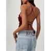 imageSOLY HUX Womens 3D Floral Backless Cami Top Y2k Vintage Vest Fairy Sleeveless Crop Camisole StreetwearSolid Burgundy