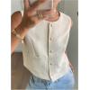 imageSOLY HUX Womens Button Down Crop Vest Waistcoat Vintage Sleeveless Crew Neck Jacket OuterwearPure Apricot