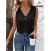 imageSOLY HUX Womens Button Down Sleeveless Vest V Neck Crop Tank Tops Business Work WaistcoatPlain Black
