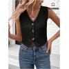 imageSOLY HUX Womens Button Down Sleeveless Vest V Neck Crop Tank Tops Business Work WaistcoatPlain Black