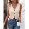 imageSOLY HUX Womens Button Down Sleeveless Vest V Neck Crop Tank Tops Business Work WaistcoatPlain Khaki