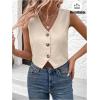 imageSOLY HUX Womens Button Down Sleeveless Vest V Neck Crop Tank Tops Business Work WaistcoatPlain Khaki