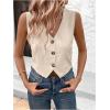 imageSOLY HUX Womens Button Down Sleeveless Vest V Neck Crop Tank Tops Business Work WaistcoatPlain Khaki