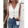 imageSOLY HUX Womens Button Down Sleeveless Vest V Neck Crop Tank Tops Business Work WaistcoatPlain White