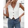 imageSOLY HUX Womens Button Down Sleeveless Vest V Neck Crop Tank Tops Business Work WaistcoatPlain White