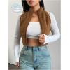 imageSOLY HUX Womens Fuzzy Cropped Vest Zip Up Mock Neck Sleeveless Sherpa Jacket Warm OuterwearPure Brown