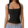 imageSOLY HUX Womens Square Neck Basic Tank Top Sleeveless Ribbed Knit Shirts Layered Vest TopsPlain Black