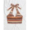 imageSOLY HUX Womens Summer Halter Backless Crop Top V Neck Geo Print Boho Vest Vacation TopsOrange Multi